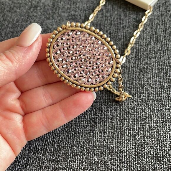 Lavender Rhinestone Pave Goldtone Necklace - Picture 2 of 4